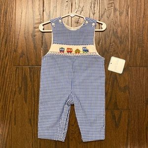Baby boy blue checked train jon jon